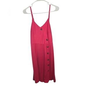Pink Button-Down Midi Summer Dress, Medium, Preppy, Stretchy